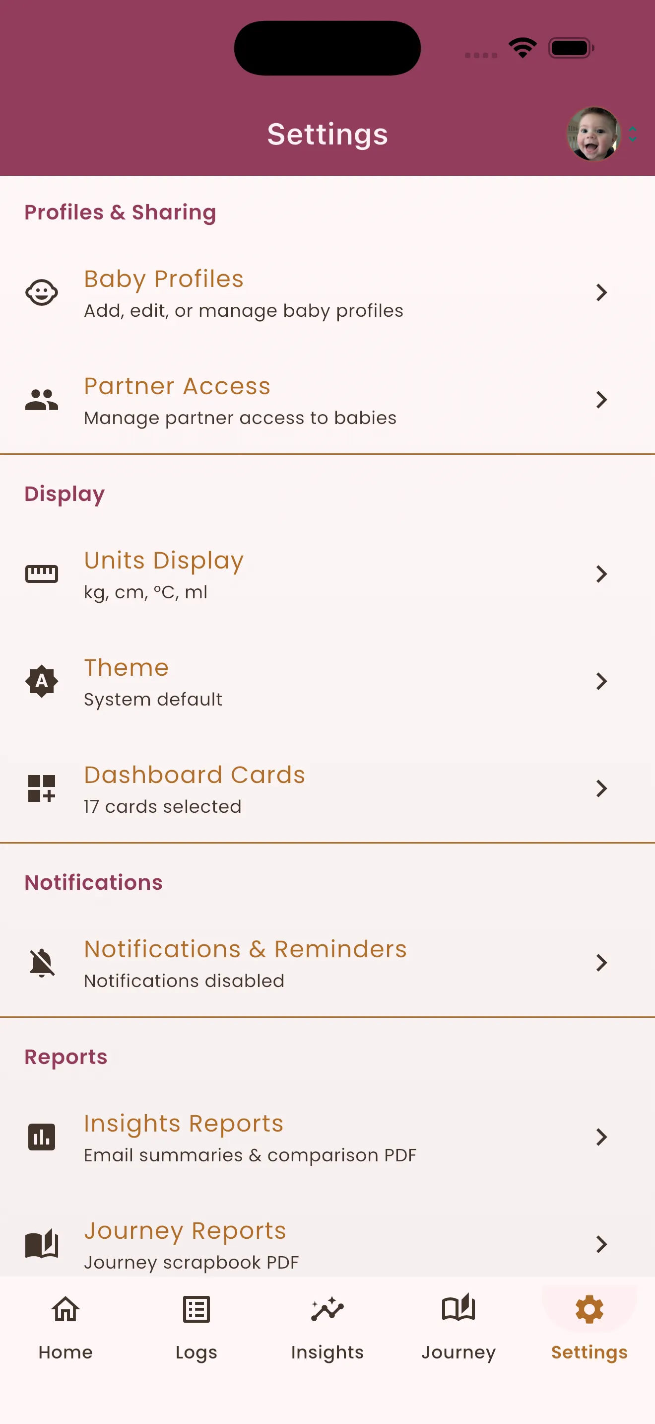 Partner sharing in Tiny Footprints, with a synced dashboard on two devices