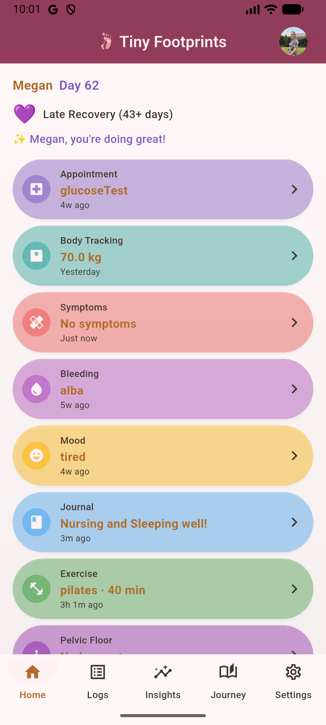 Postpartum recovery dashboard
