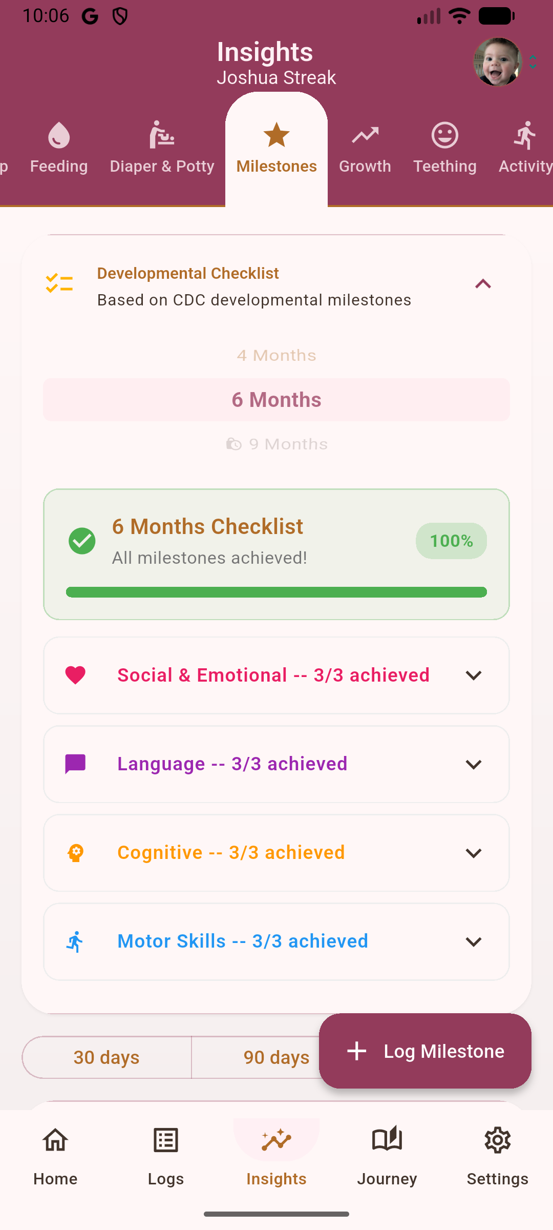 Developmental milestones checklist
