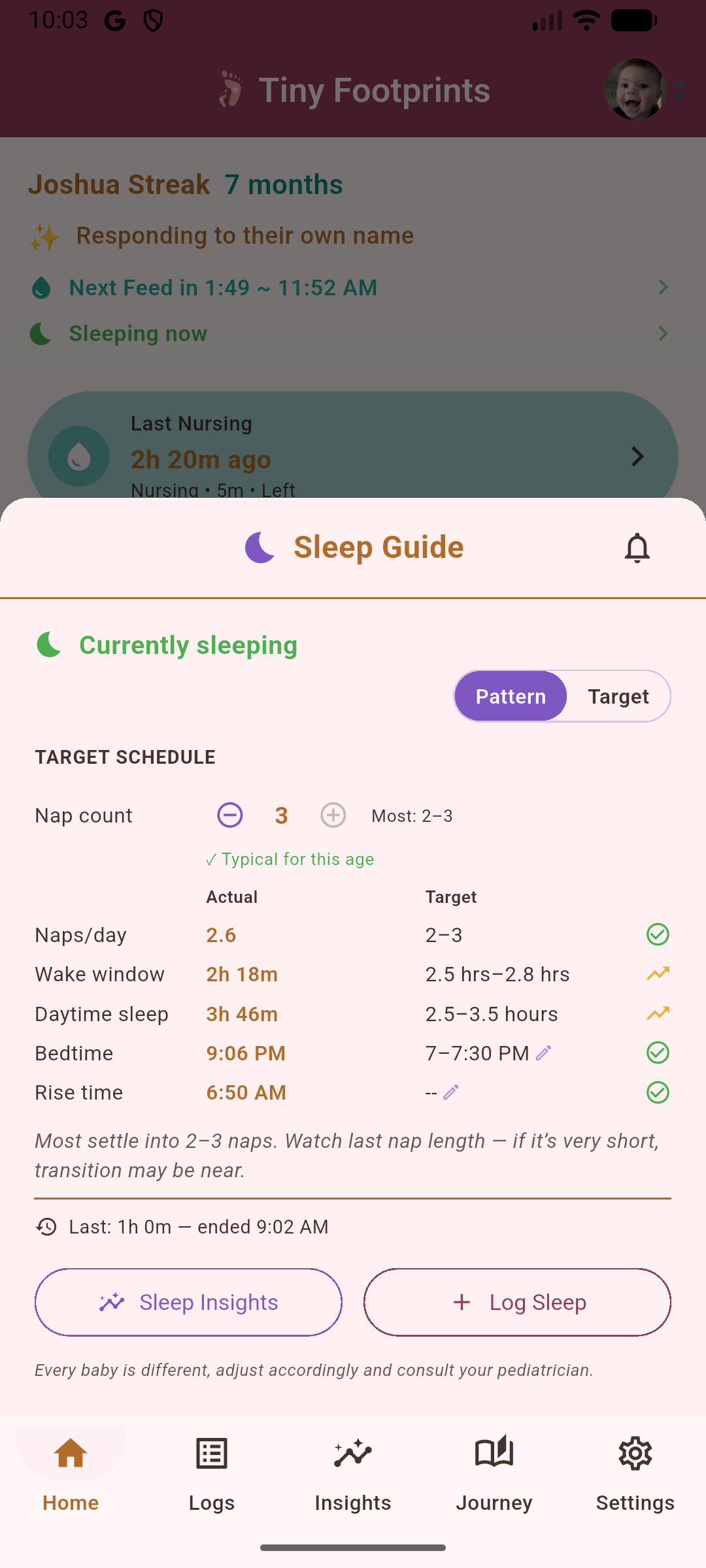 Sleep guide with schedule targets